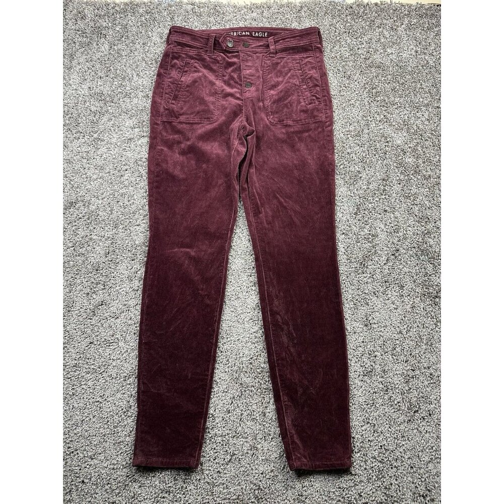American Eagle Super Stretch Women's 10 Burgundy Red Corduroy Jegging Button-Fly